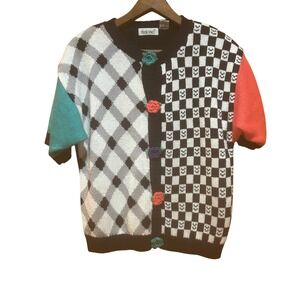 Thats Me Vintage Cardigan Womens Size M Geometric Colorblock Eclectic Quirky‎